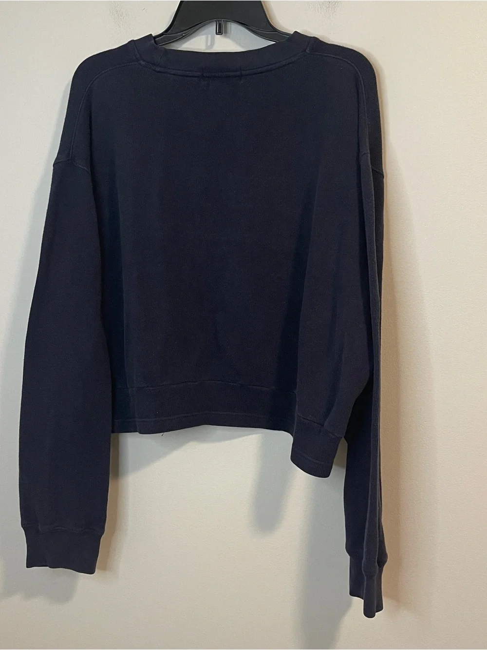 J. Crew Navy Cropped Crewneck Sweatshirt with White Stripes
